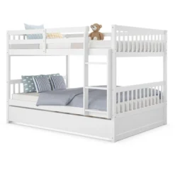 Costway Full Over Full Bunk Bed Platform Wood Bed W/ Trundle & Ladder Rail Brown/White -Child Furniture Shop GUEST eb1f669f 39d6 4f3d 9e20 ffeb9feaad86