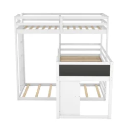 Twin Size L-shaped Wood Triple Bunk Bed With Storage Cabinet, Ladder And Blackboard-ModernLuxe -Child Furniture Shop GUEST ebf11b24 c54e 4085 ac8f ae6c02fc41e0