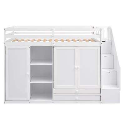 Functional Twin Loft Bed With 3 Shelves, 2 Wardrobes, 2 Drawers And Ladder With Storage-ModernLuxe 5 Functional Twin Loft Bed With 3 Shelves, 2 Wardrobes, 2 Drawers And Ladder With Storage-ModernLuxe - Image 3