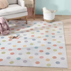 Well Woven Rainbow Polka Dots Apollo Kids Collection Multi Color Area Rug