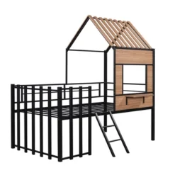 Metal Twin Size Loft Bed With Roof, Windows, Railing And Ladder - ModernLuxe -Child Furniture Shop GUEST f5d747ac d17e 4fad a5c0 b0415fe6e818
