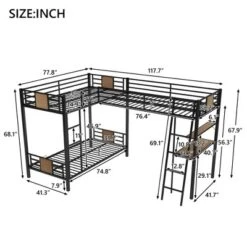 L-Shaped Twin Over Twin Bunk Bed With Twin Size Loft Bed With Desk And Shelf , Brown - ModernLuxe 13 L-Shaped Twin Over Twin Bunk Bed With Twin Size Loft Bed With Desk And Shelf , Brown - ModernLuxe -Child Furniture Shop GUEST f775d5d3 8200 4e6e 93d5 74760ba27810