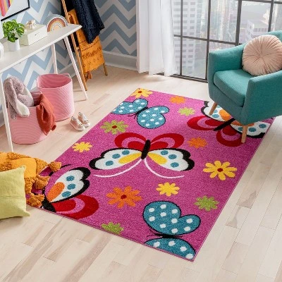 Well Woven Modern Daisy Butterflies Bright Kids Room Carpet Soft Durable Pink Area Rug 8 Well Woven Modern Daisy Butterflies Bright Kids Room Carpet Soft Durable Pink Area Rug - Image 6