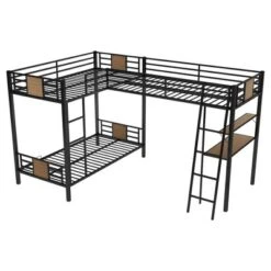 L-Shaped Twin Over Twin Bunk Bed With Twin Size Loft Bed With Desk And Shelf , Brown - ModernLuxe 15 L-Shaped Twin Over Twin Bunk Bed With Twin Size Loft Bed With Desk And Shelf , Brown - ModernLuxe -Child Furniture Shop GUEST fc068b8a dc42 4861 8915 517467c4758b